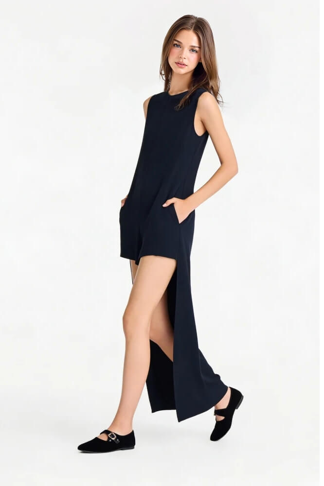 Unique Minimalist High/Low Hem Sleeveless Jumpsuit