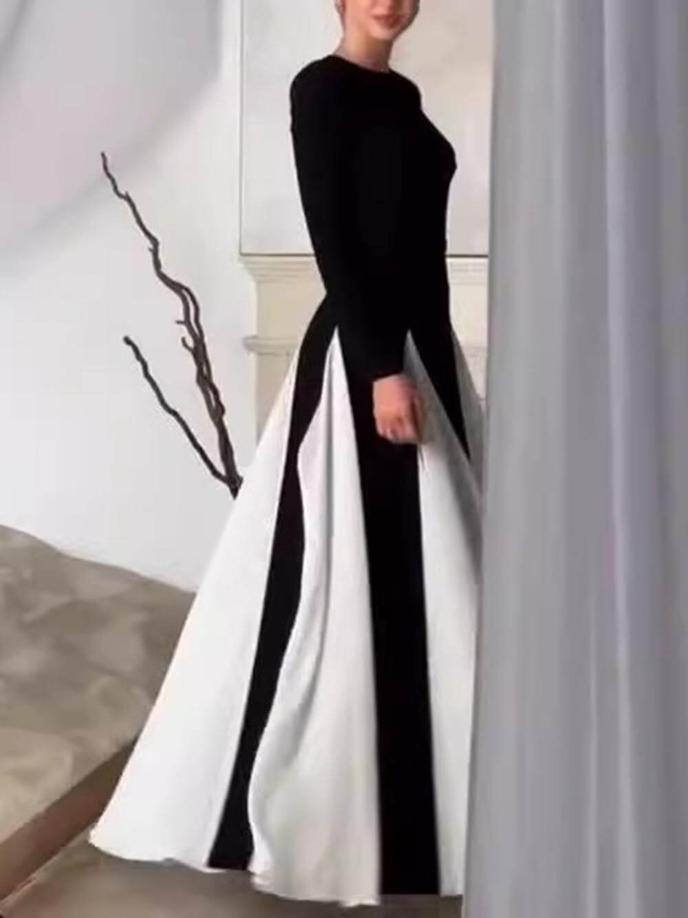 Glamouröses, elegantes, langärmliges A-Linien-Maxikleid aus Tüll mit Einsätzen