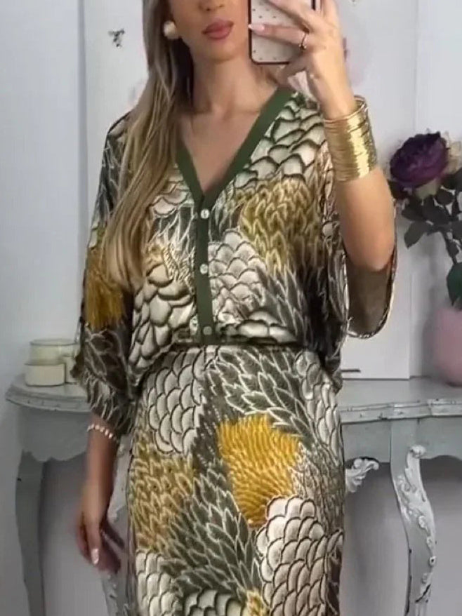 Elegant Vintage Satin Floral Print Loose Shirt