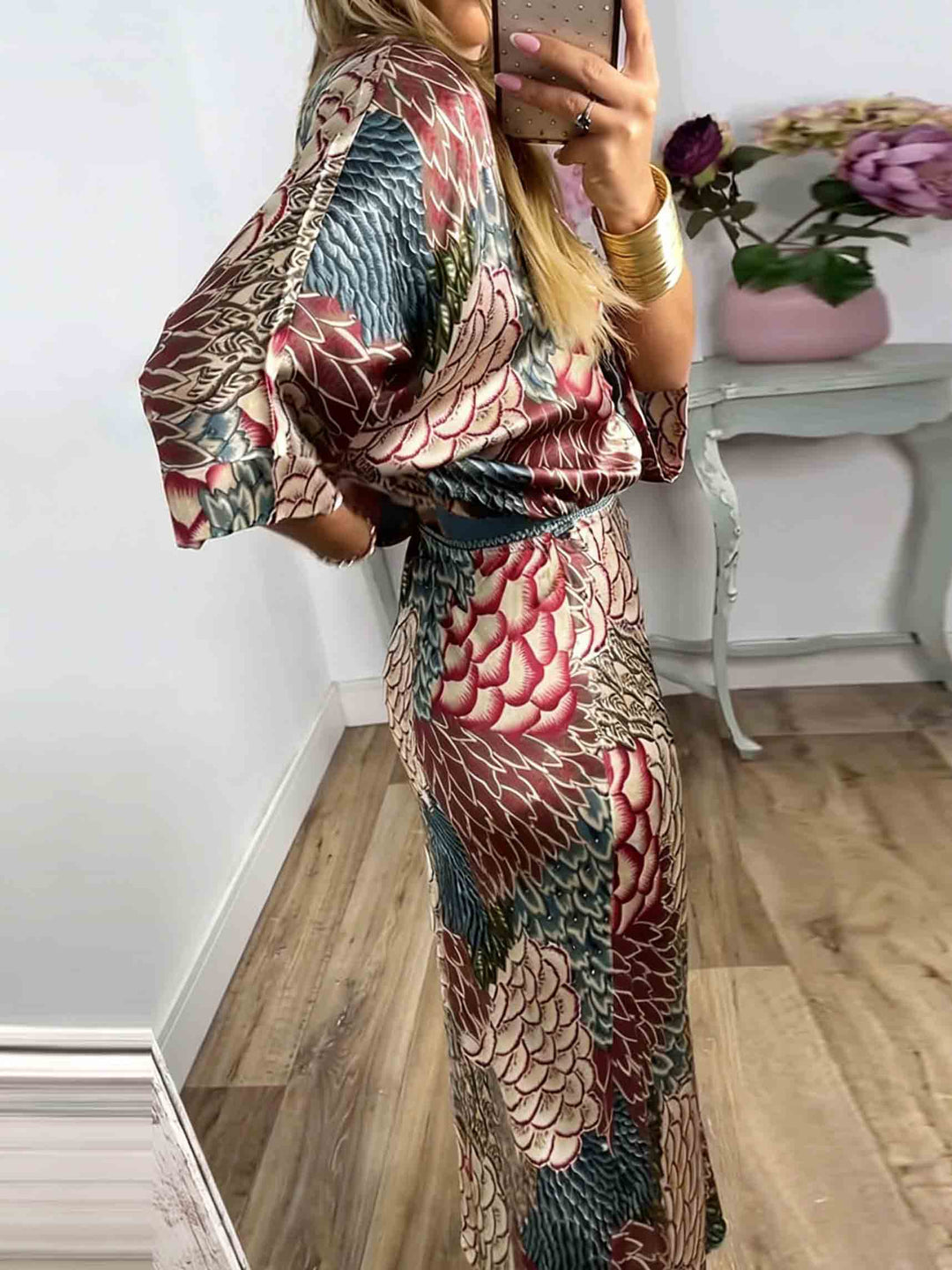 Elegant Vintage Satin Floral Print Loose Shirt