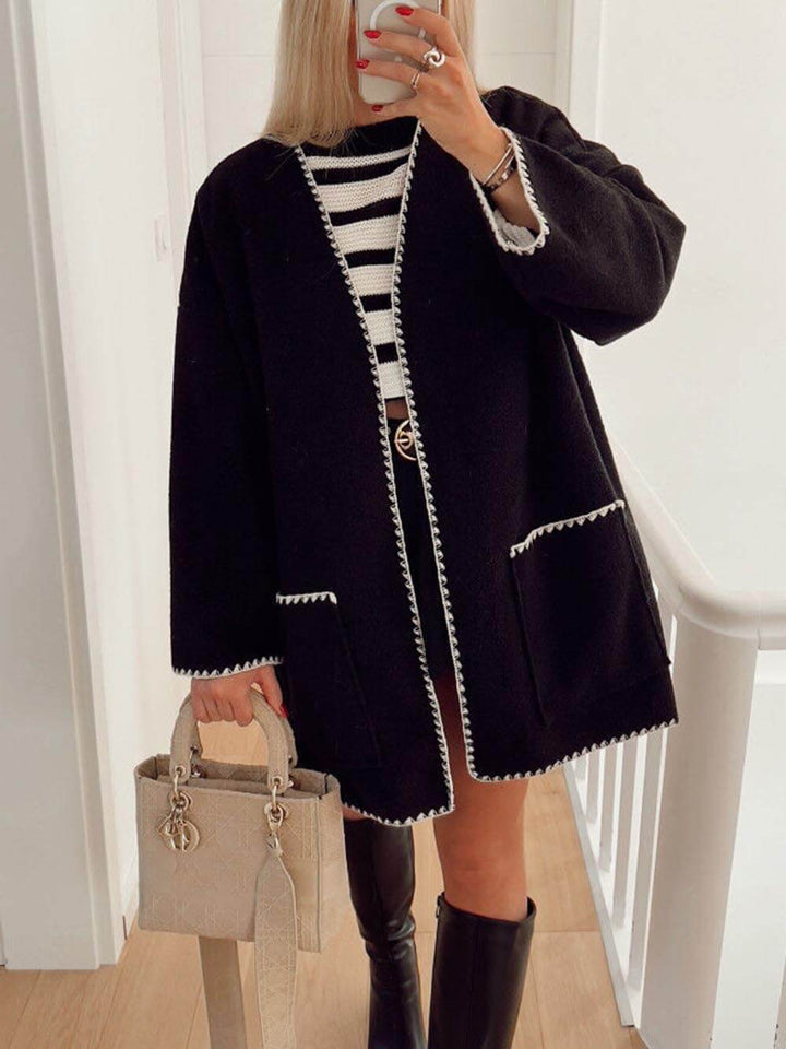 Fashionable Contrasting Woolen Coat