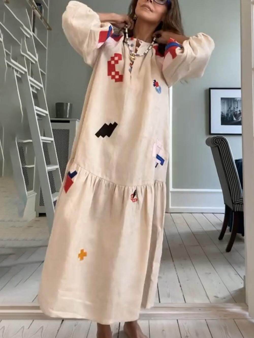 Robe longue légère à imprimé ethnique unique