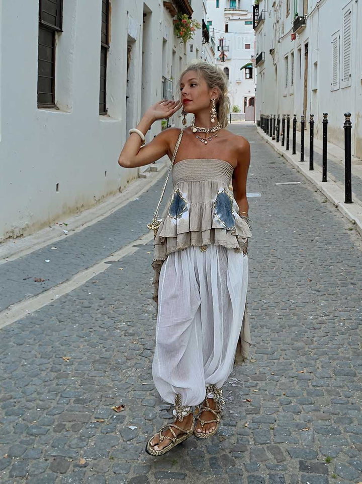 Bohemian Layered Ruffle Strapless Top