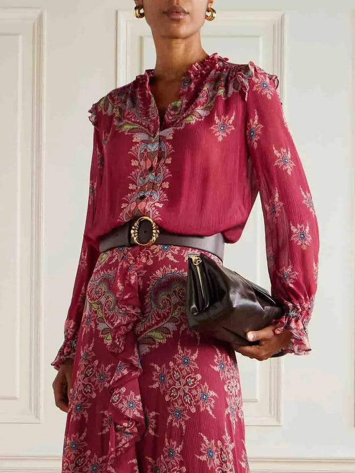 Exquisite Bohemian Ruffled Printed Chiffon Skirt
