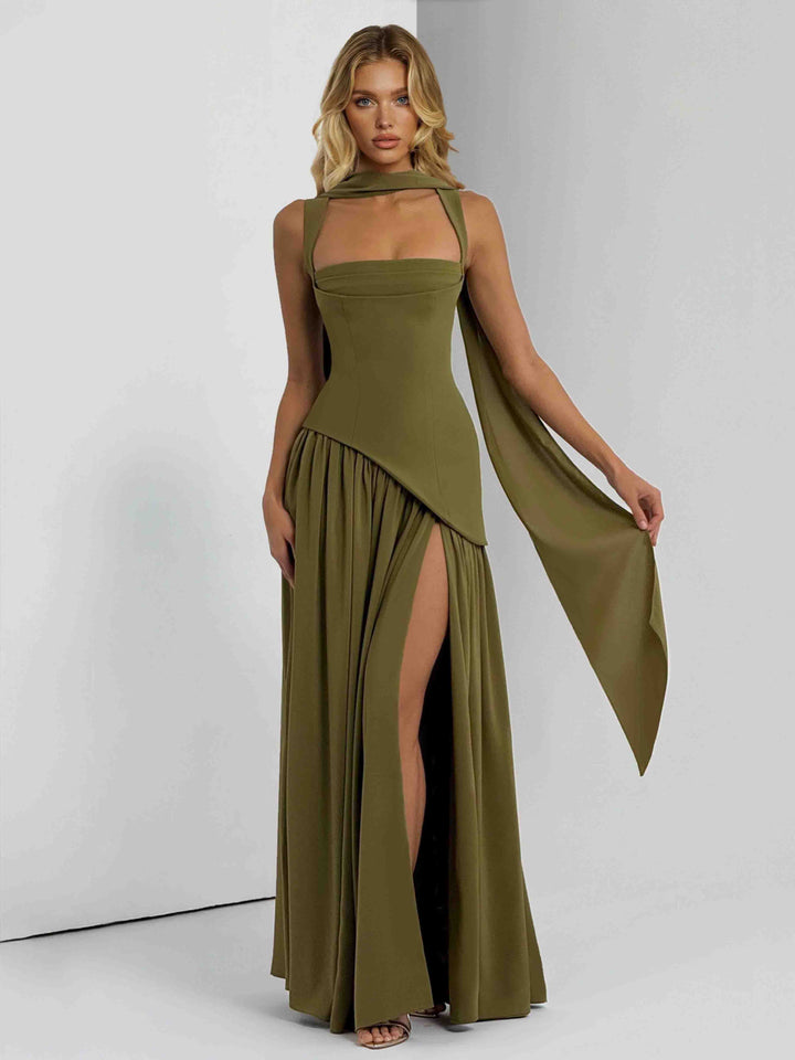 Elegant Asymmetrical Slit Maxi Dress