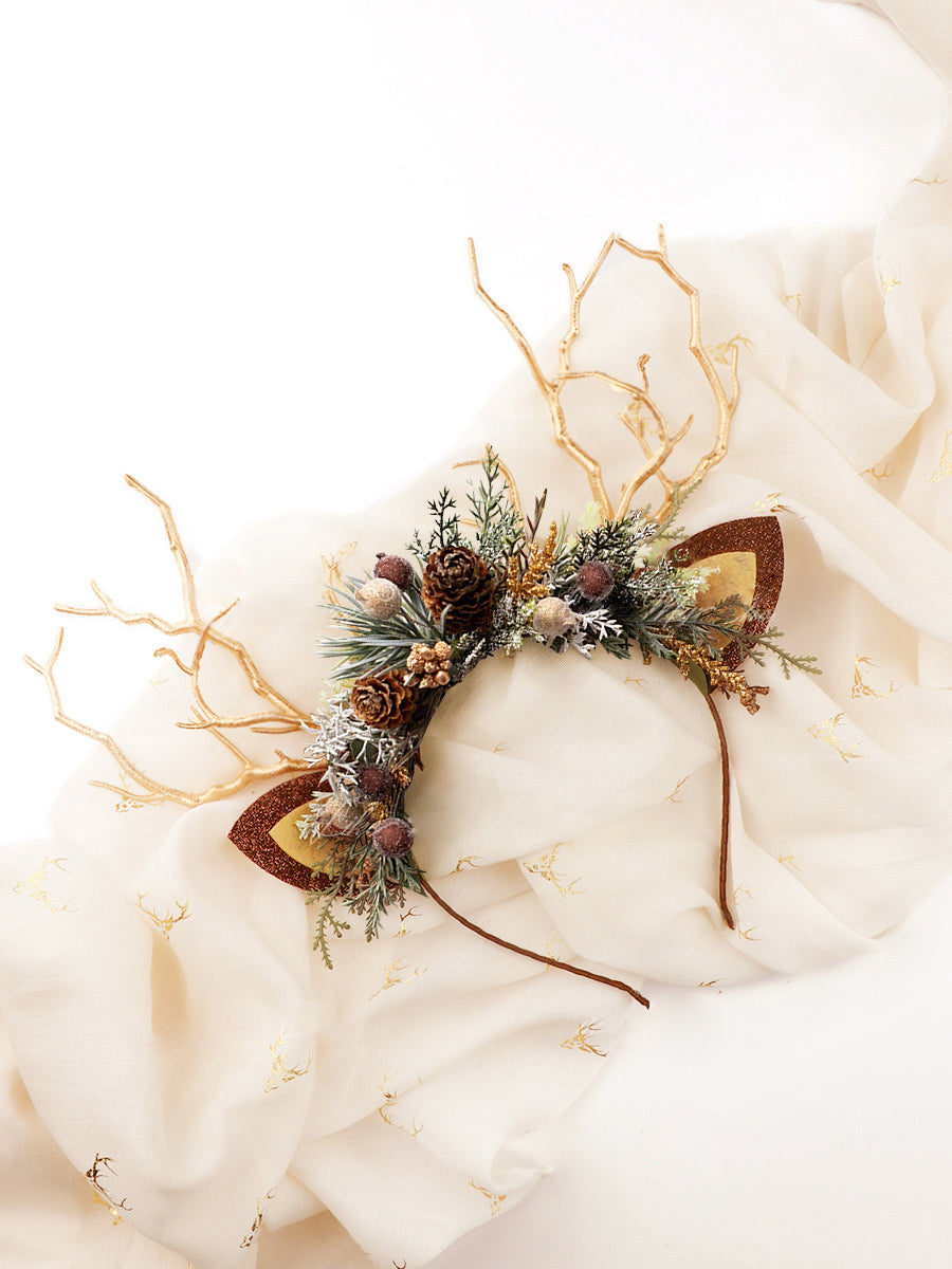 Pine Cone Christmas Reindeer Headband