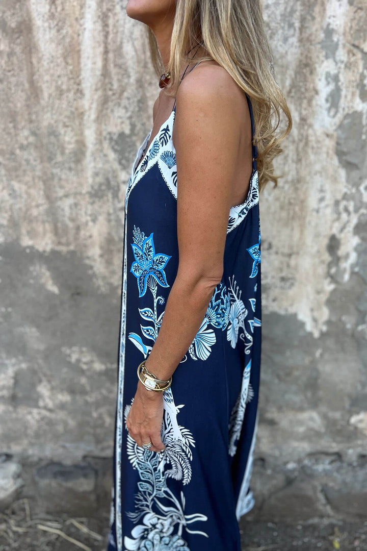 Unique Floral Print V-neck Casual Maxi Dress