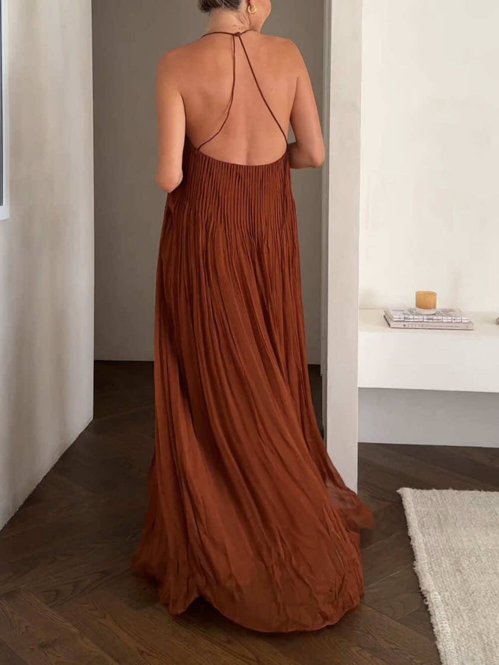 Unique And Fashionable Pleated Suspender Loose Maxi Dress