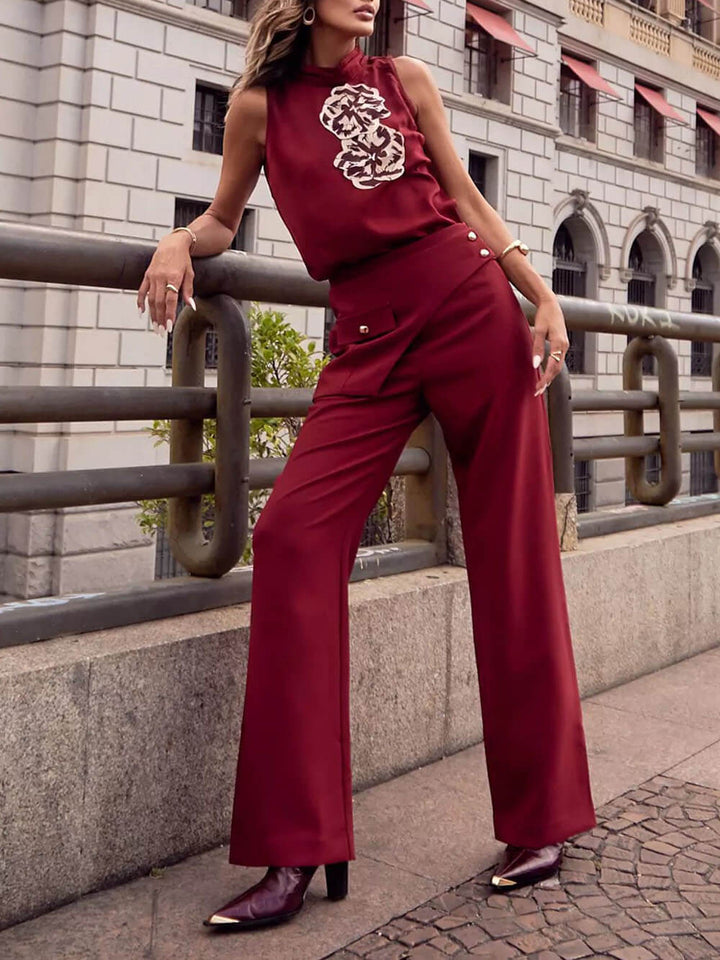 Romantic Unique Button Lapel Belt Pants