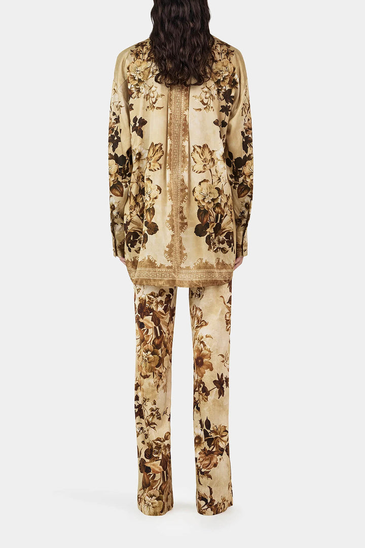 Unique Modern Floral Print High-Waisted Pocket Straight-Leg Pants