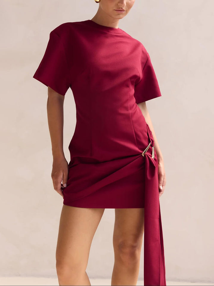 Classic Modern Gold Ring Detail Draped Mini Dress