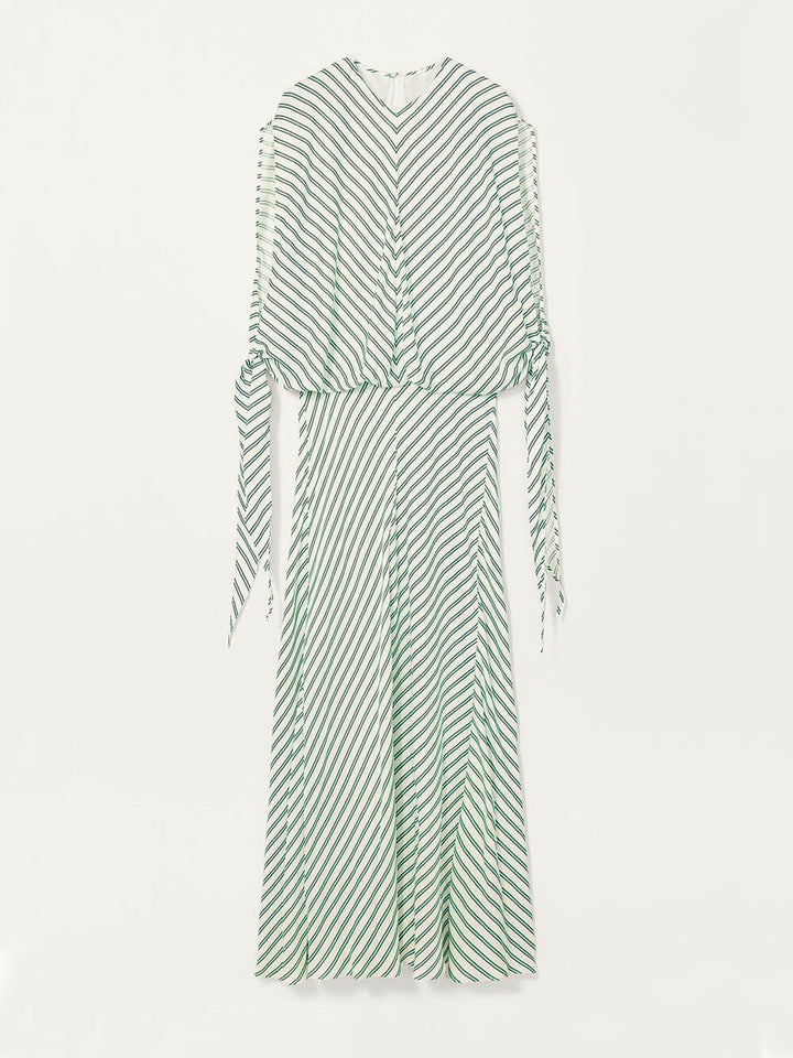Elegant Striped Print Tie-Cuff Maxi Dress