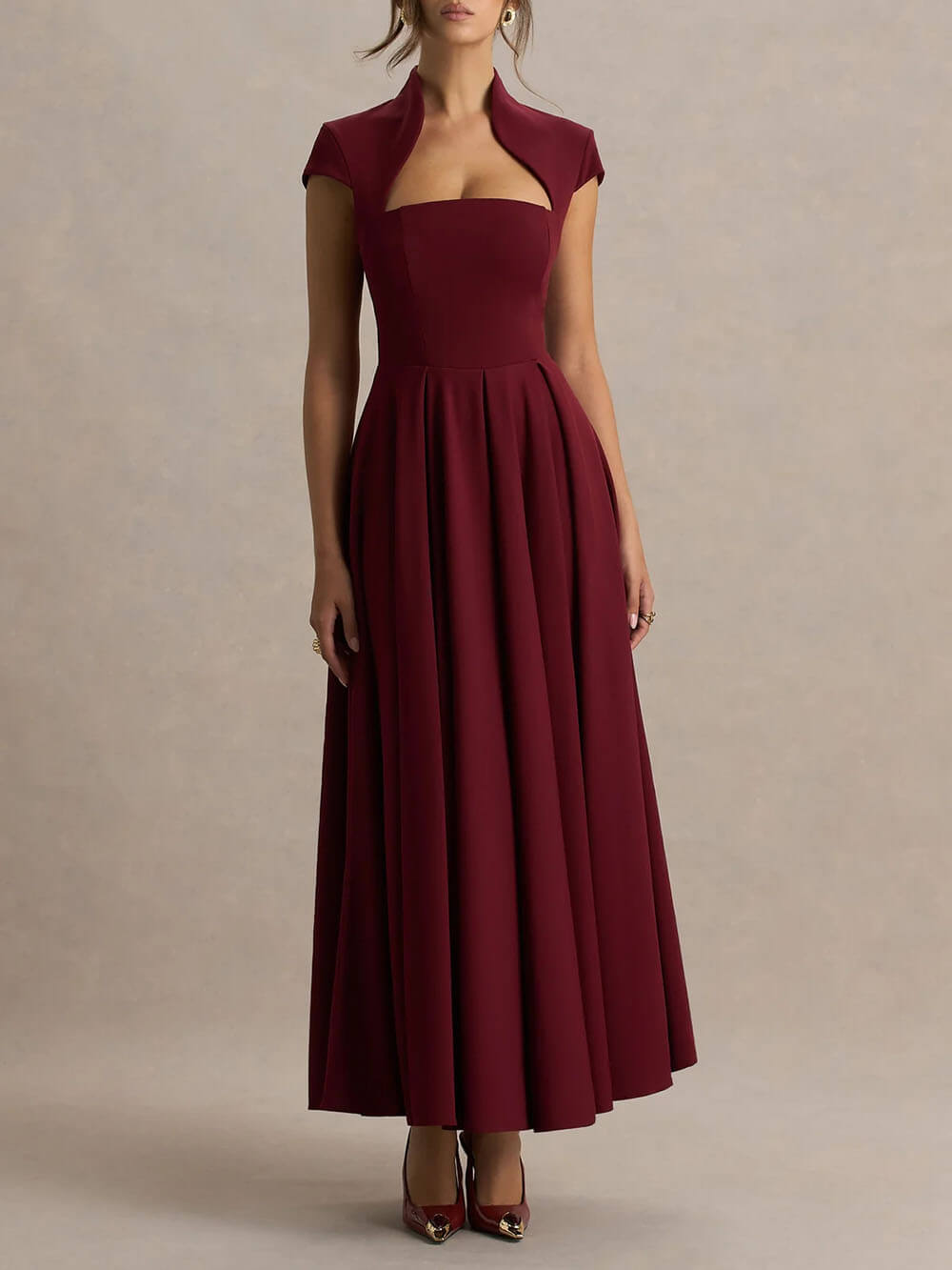 Elegant Asymmetrical Neckline Maxi Dress