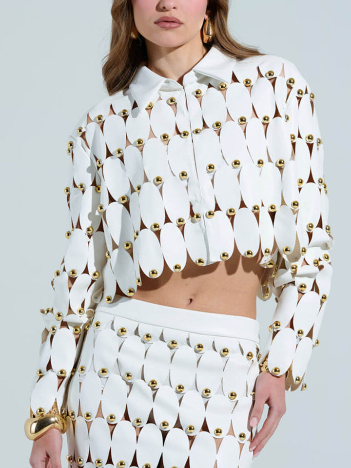 Exquisite Cut-Out Studded PU Maxi Skirt