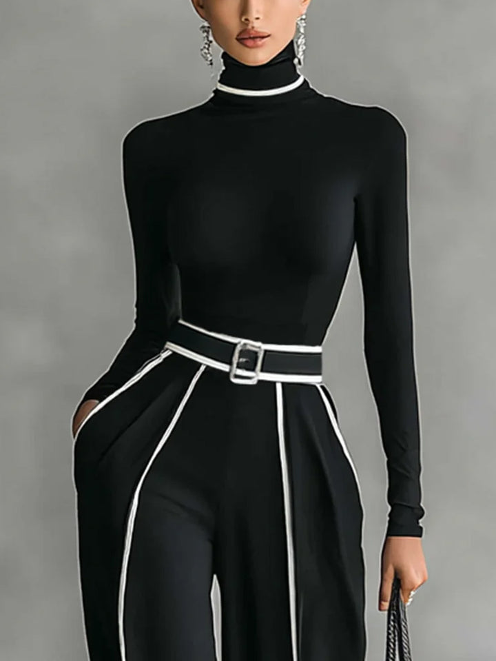 Elegant Contrast Trim High Waist Wide Leg Pants