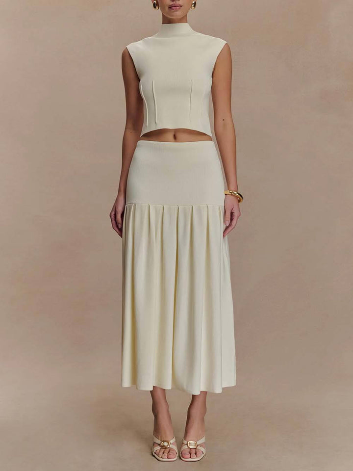 Exquisite Pleated Bandage Knit Midi Skirt