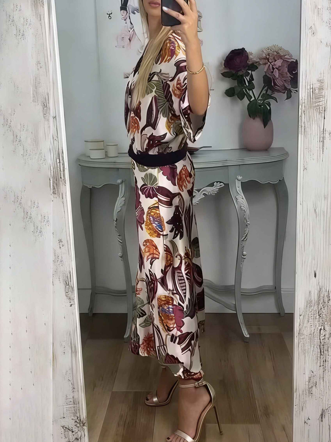 Retro Jungle Palm Leaf Satin Print Skirt