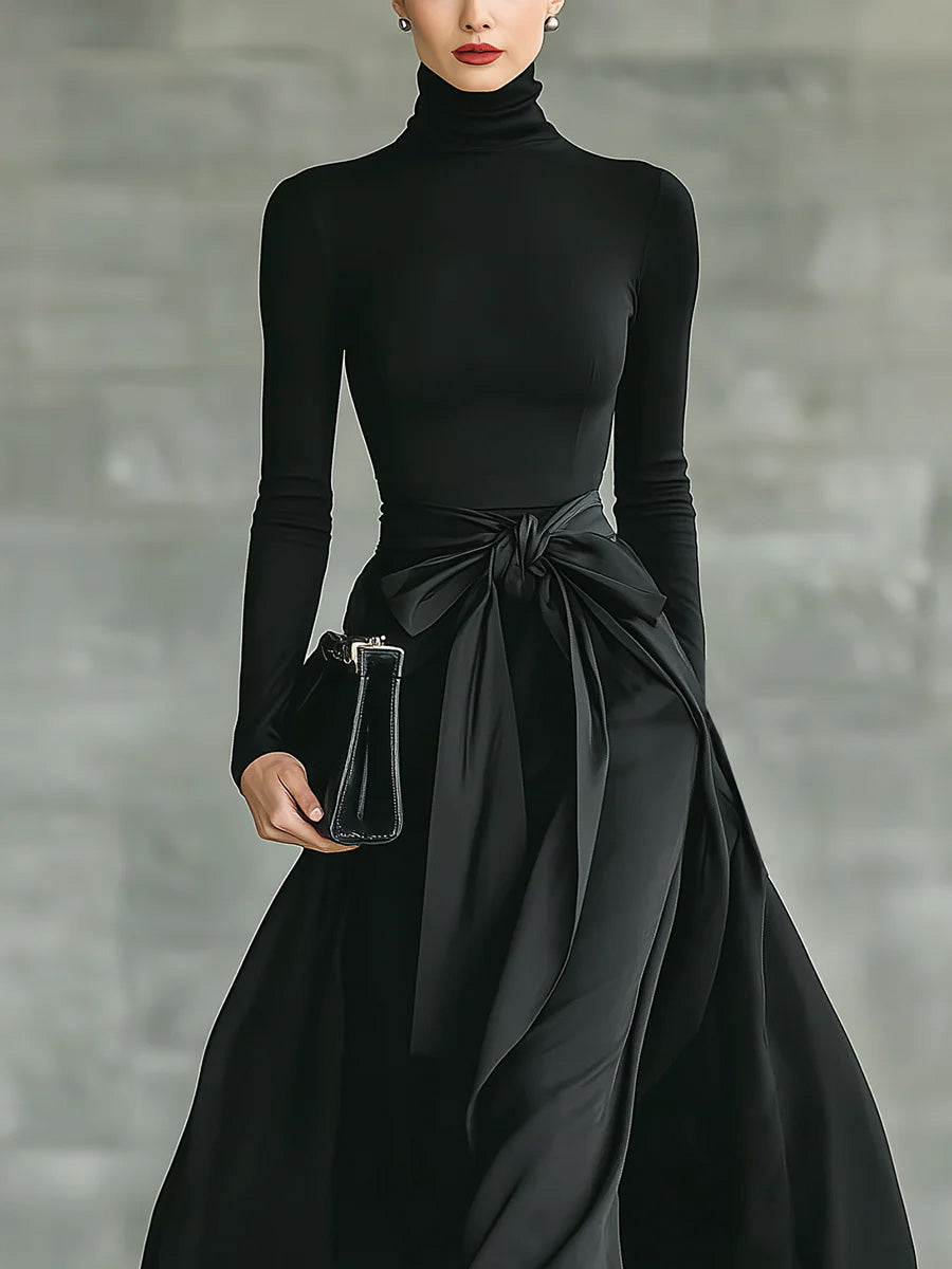 Casual Satin Tie-waist Skirt Two-piece Set