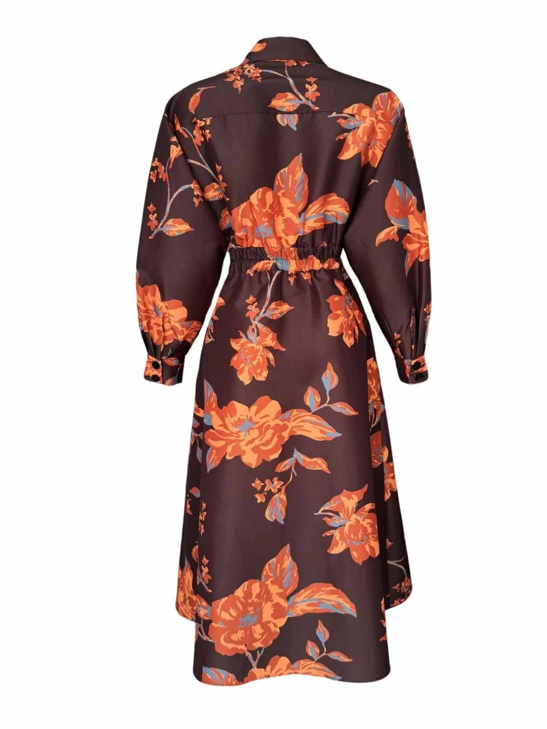 Retro Lapel Floral Print A-Line Midi Dress