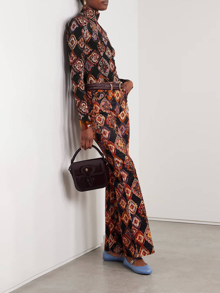 Retro Print Stretch Jersey Turtleneck Top