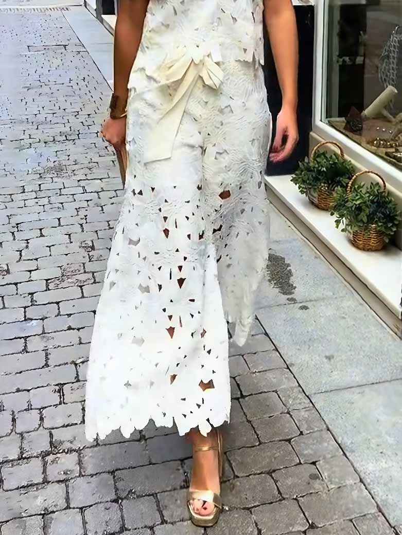 Casual Cutout Lace Short Sleeve Shirt