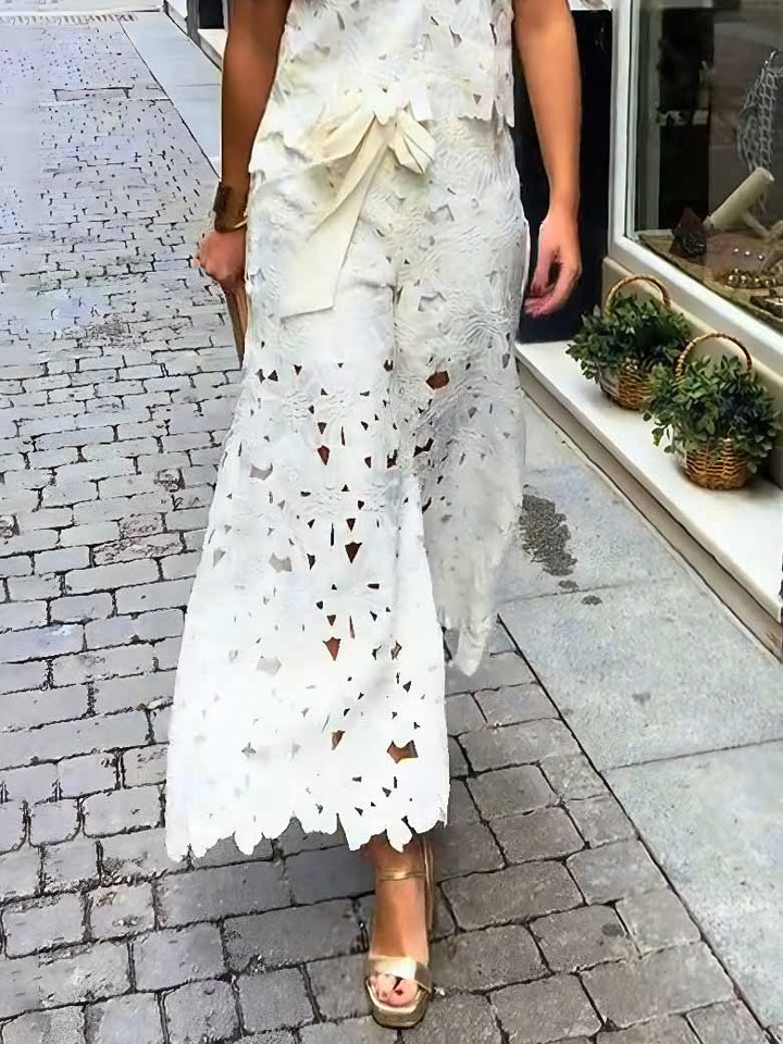 Casual Cutout Lace Short Sleeve Shirt