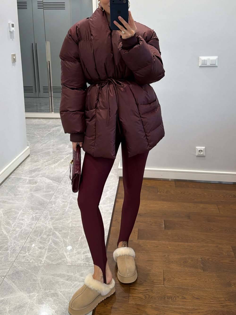 Fashion Pocket Fold-Over Puffy Lace-Up Coat