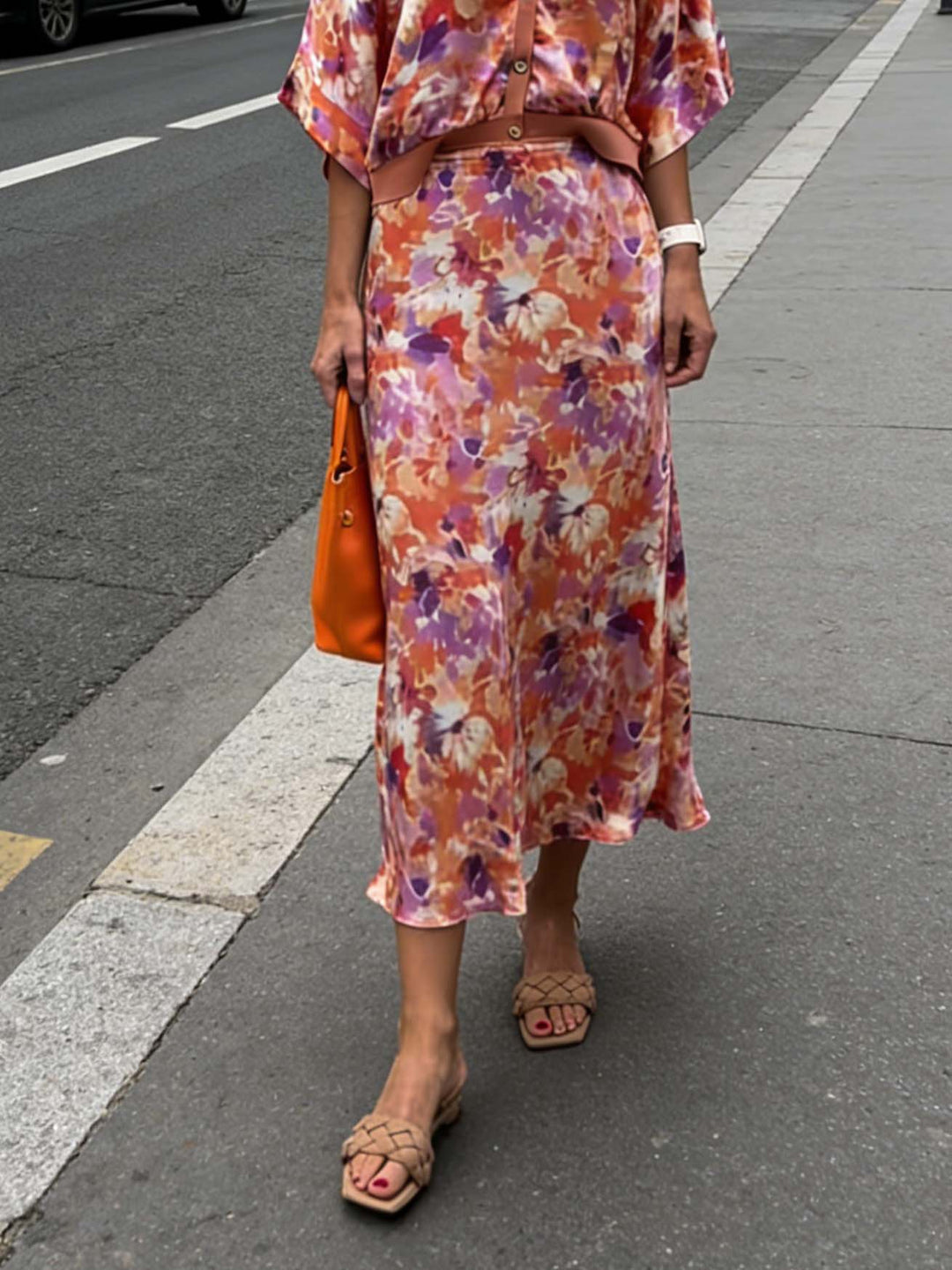 Exquisite Floral Print Satin Two-Piece Set