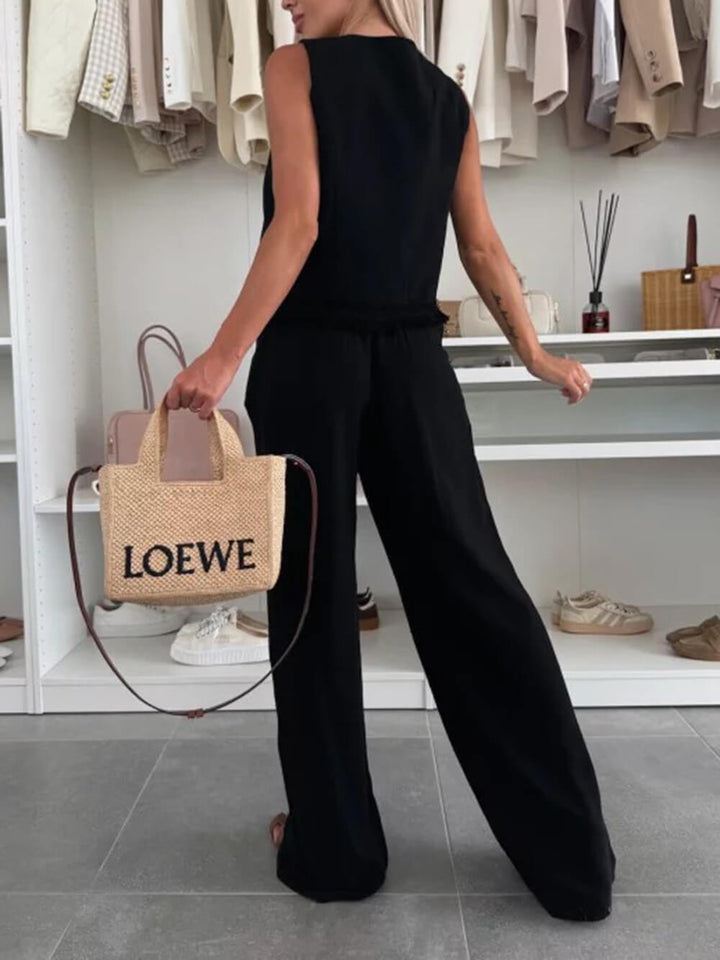 Summer Linen Casual Lace Stitching Lace-Up Tank