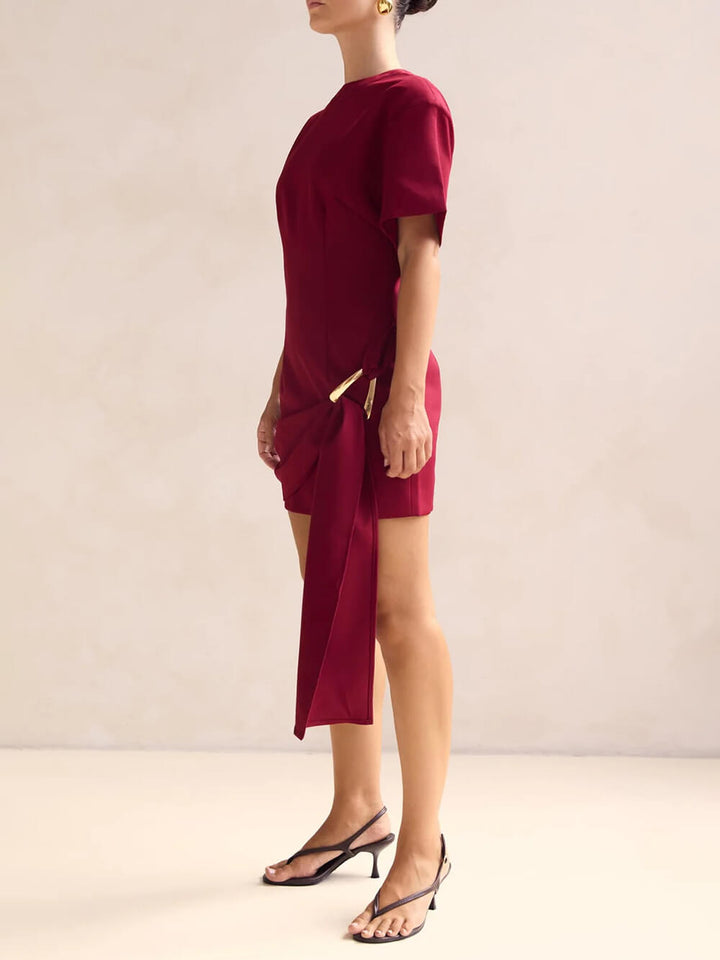 Classic Modern Gold Ring Detail Draped Mini Dress