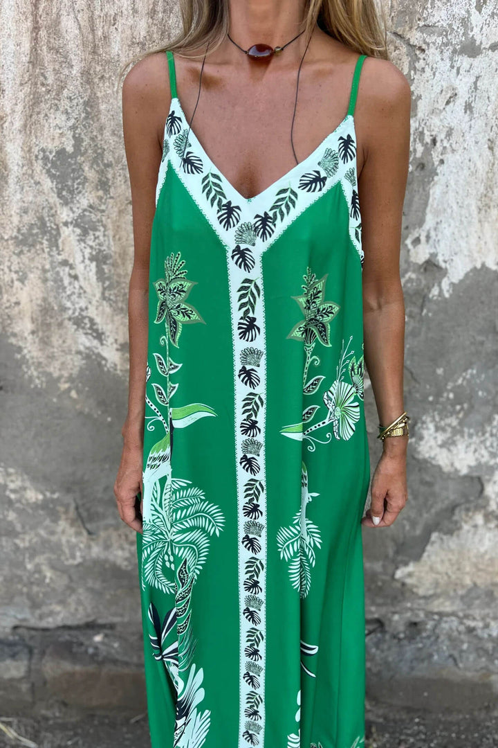 Unique Floral Print V-neck Casual Maxi Dress