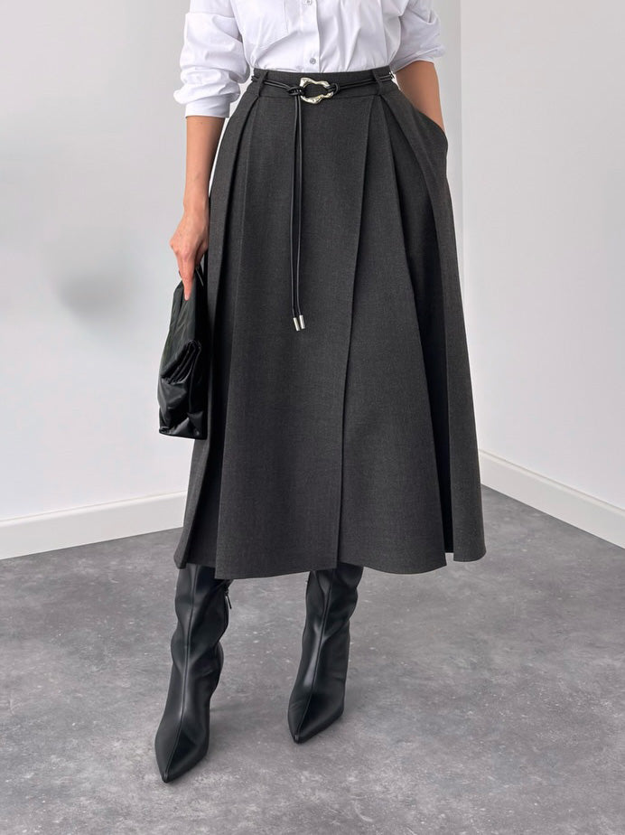 Modern High-waisted A-line Midi Skirt