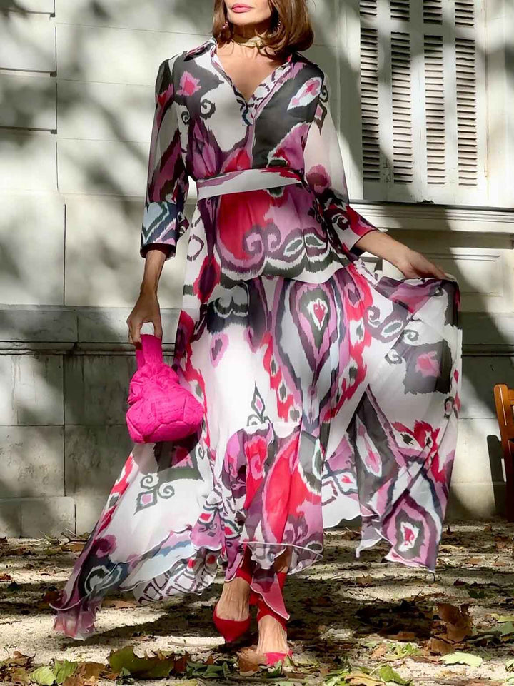 Exquisite Bohemian Print Asymmetrical Hem Maxi Dress