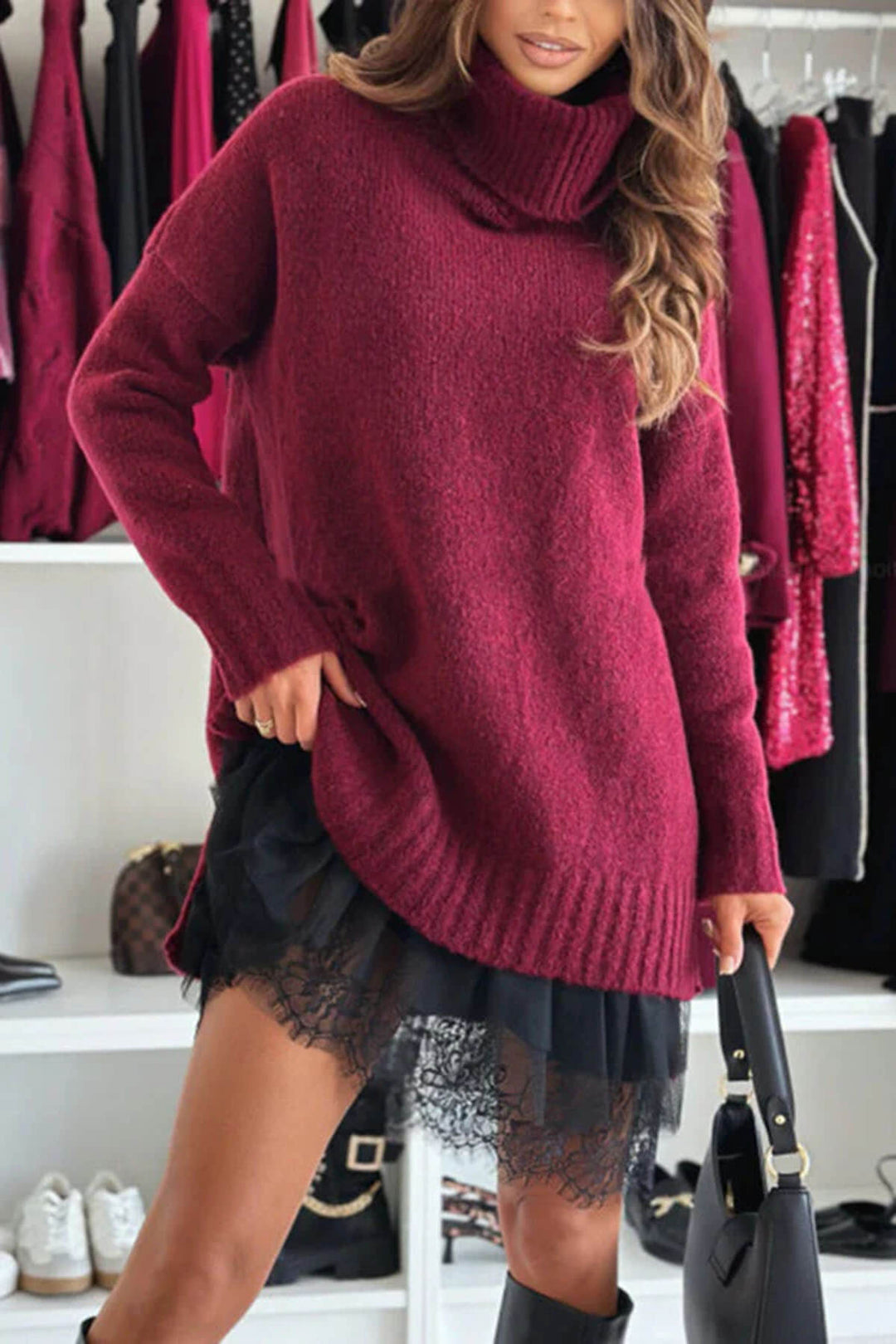 Casual Knit Turtleneck Long Sleeve Relaxed Sweater