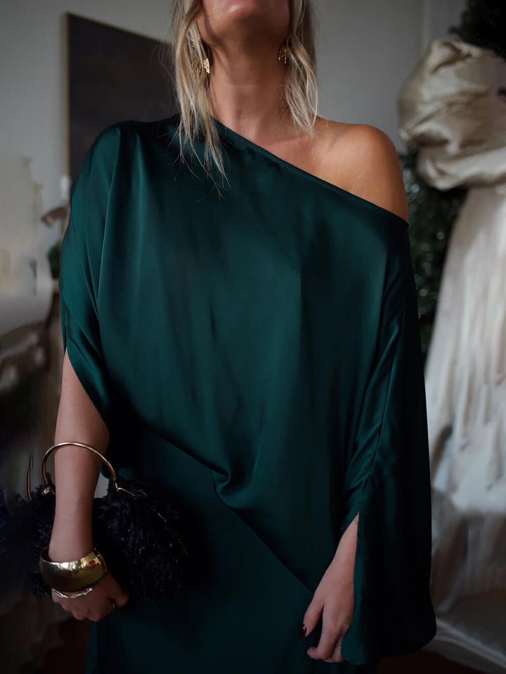 Exquisite Satin Off-Shoulder Loose Draped Blouse