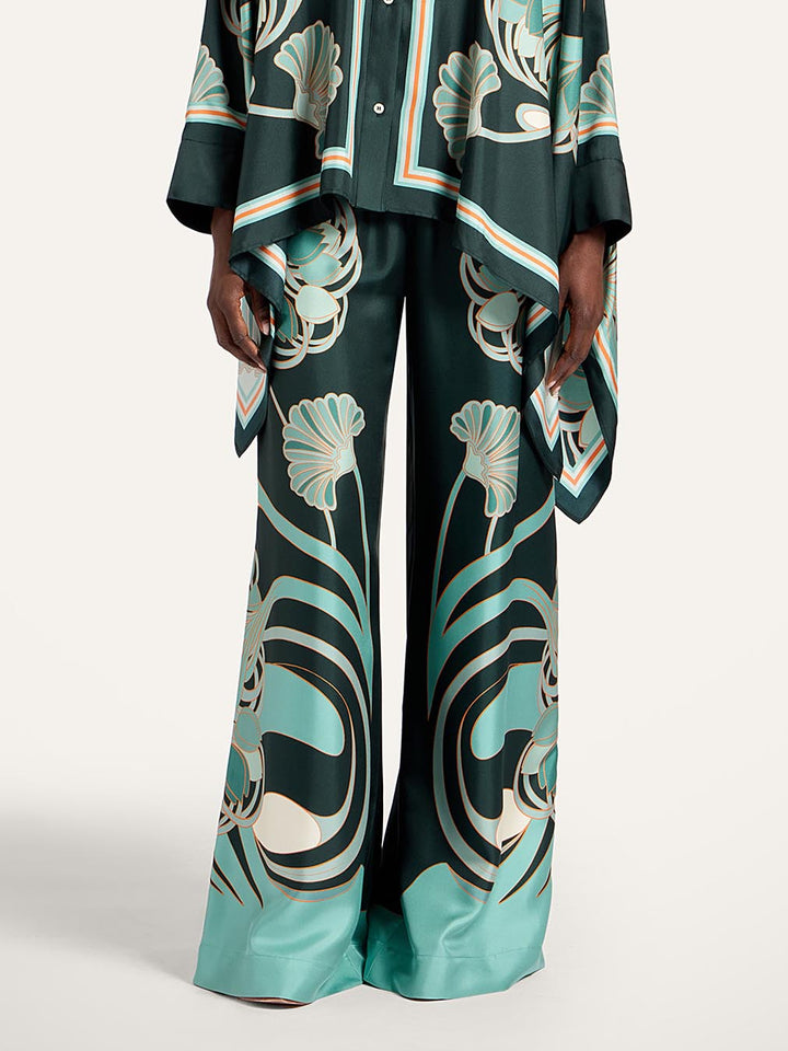 Elegant Abstract Print High-Waist Wide Leg Pants