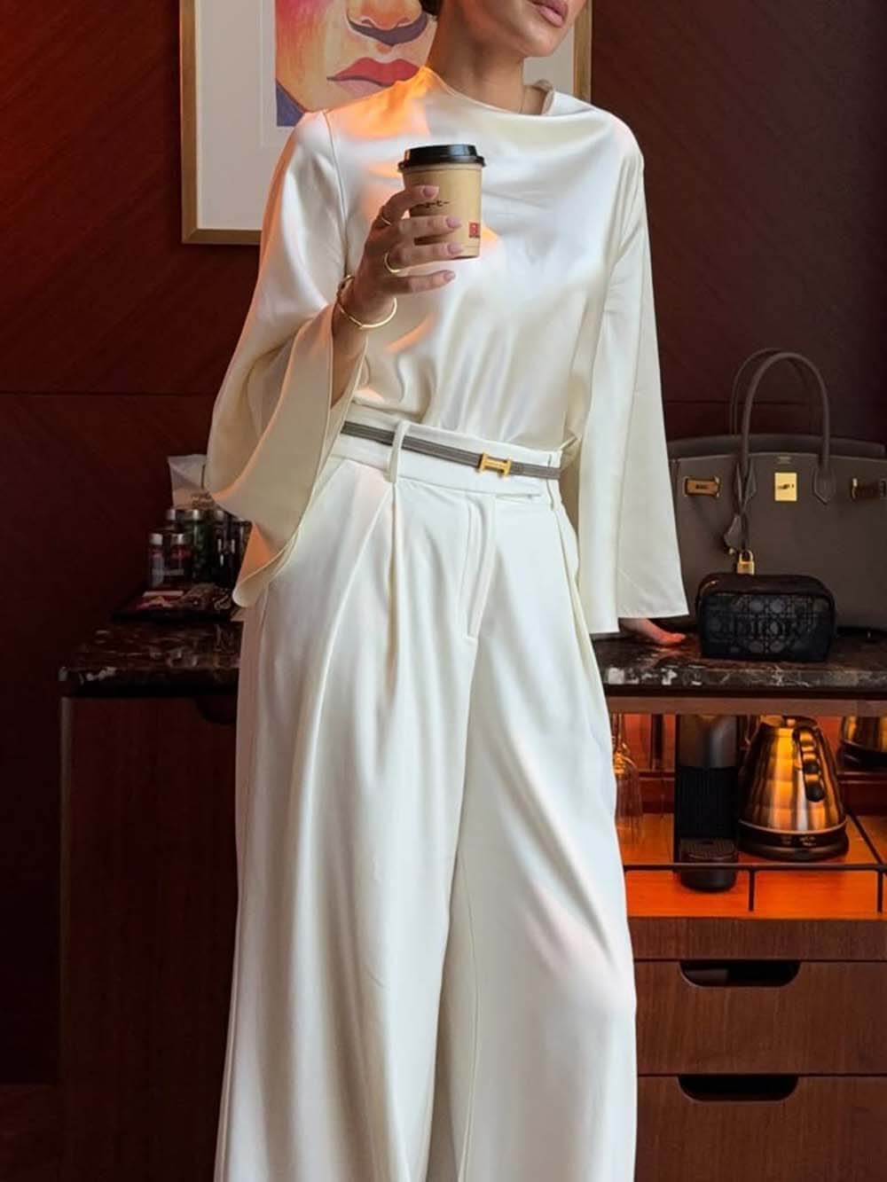 Exquisite Pleated Pocket Wide-Leg Pants