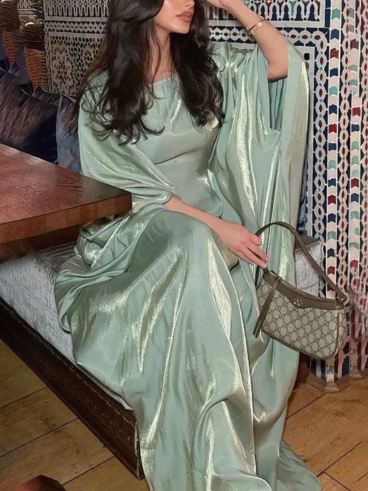 Elegant Shimmering Satin Kaftan Maxi Dress