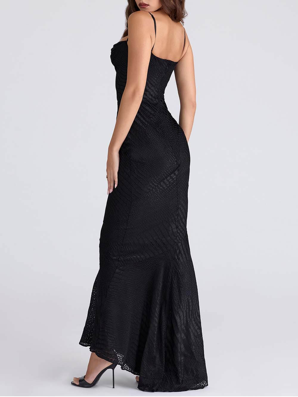 Elegant Low-Neck Burnout Satin Party Maxi Dress