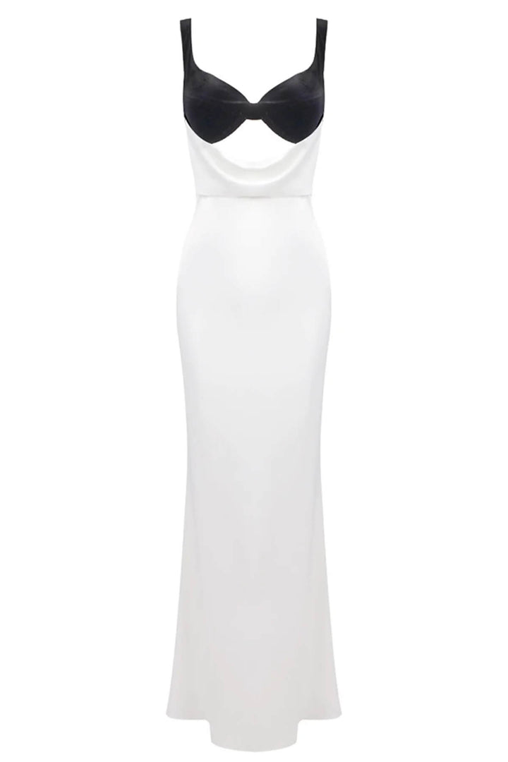 Elegant Colorblock Draped Bustier Maxi Dress