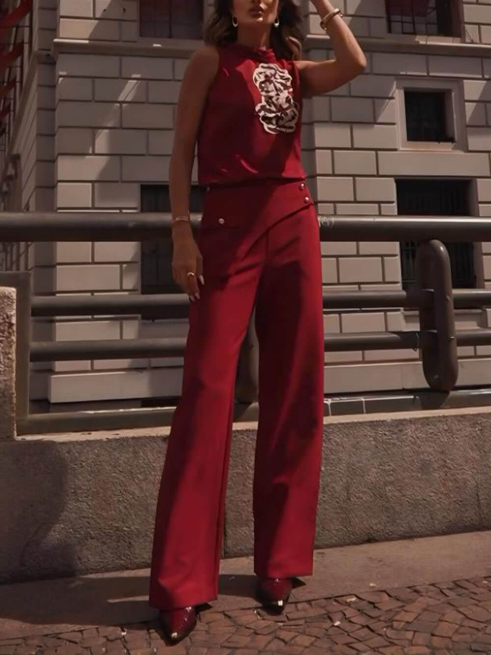 Romantic Unique Button Lapel Belt Pants