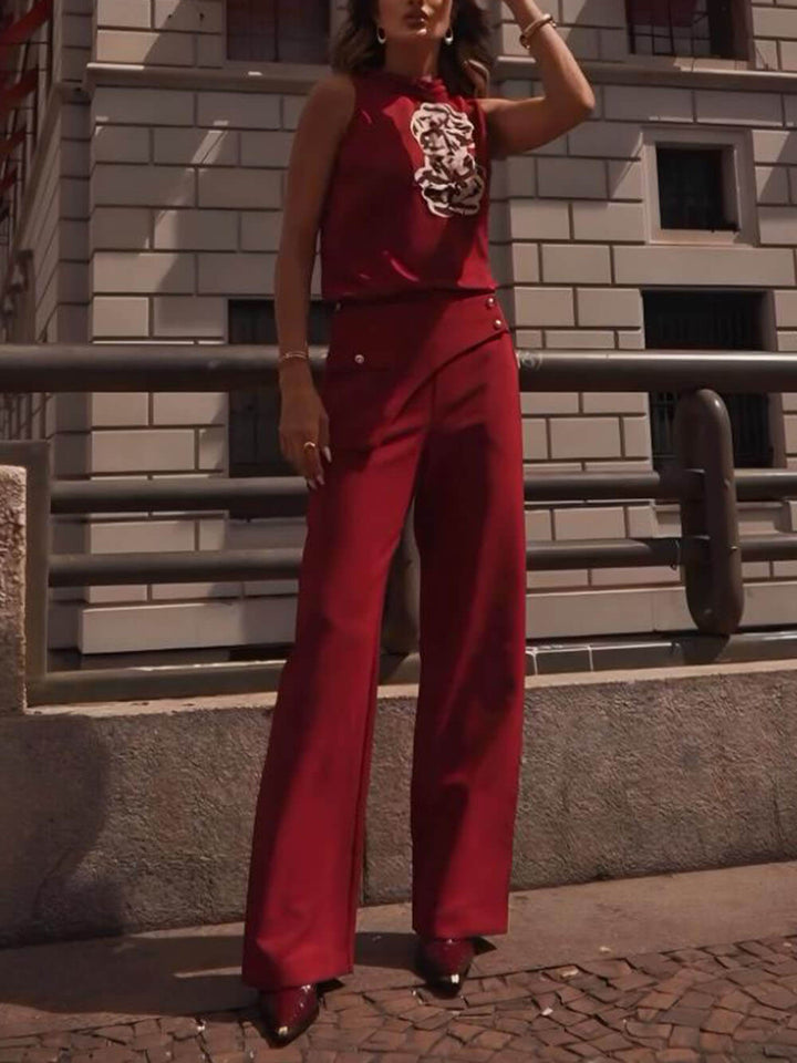 Romantic Unique Button Lapel Belt Pants