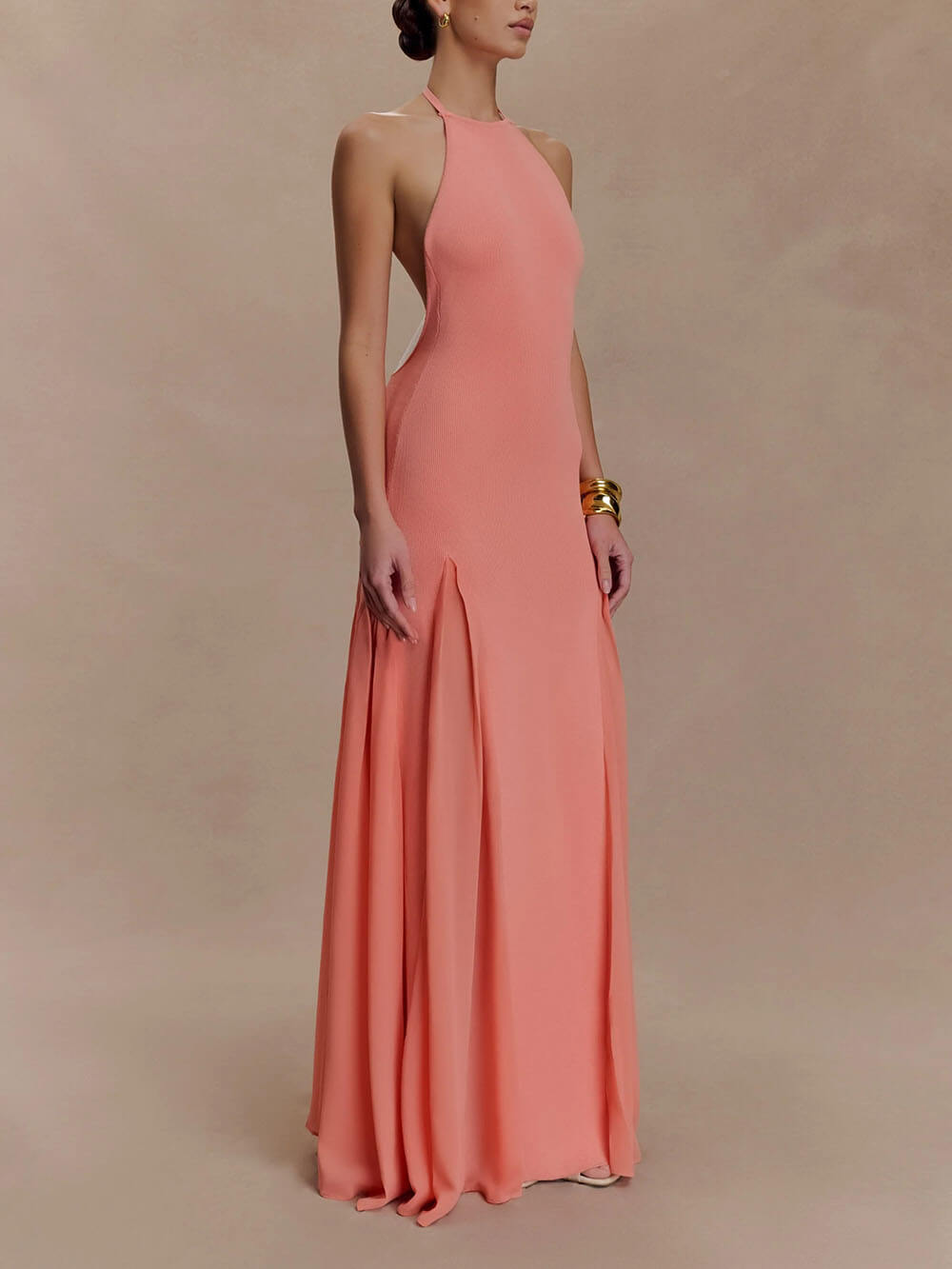 Exquisite Sexy Knit Mesh Splice Spaghetti Strap Maxi Dress