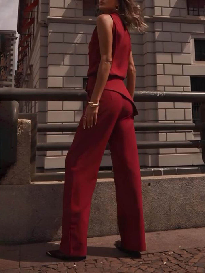 Romantic Unique Button Lapel Belt Pants