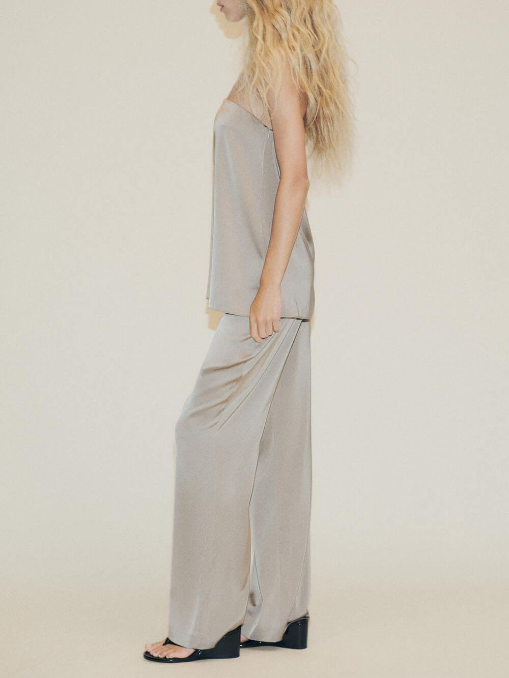 Elegant Satin Elastic-Waist Straight-Leg Pants