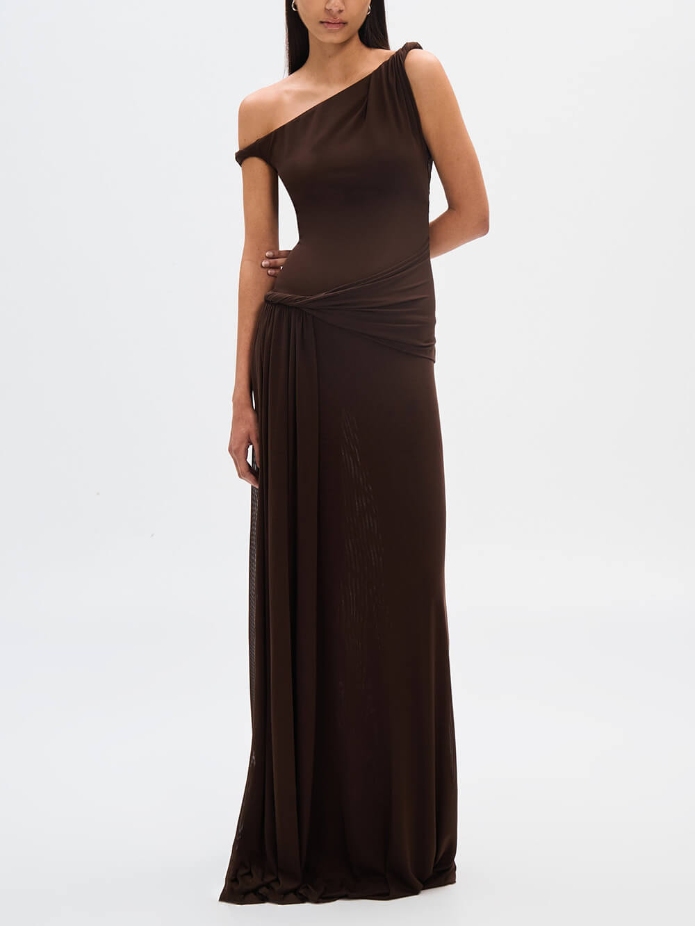 Elegant And Sexy Draped Silhouette Mesh Maxi Dress