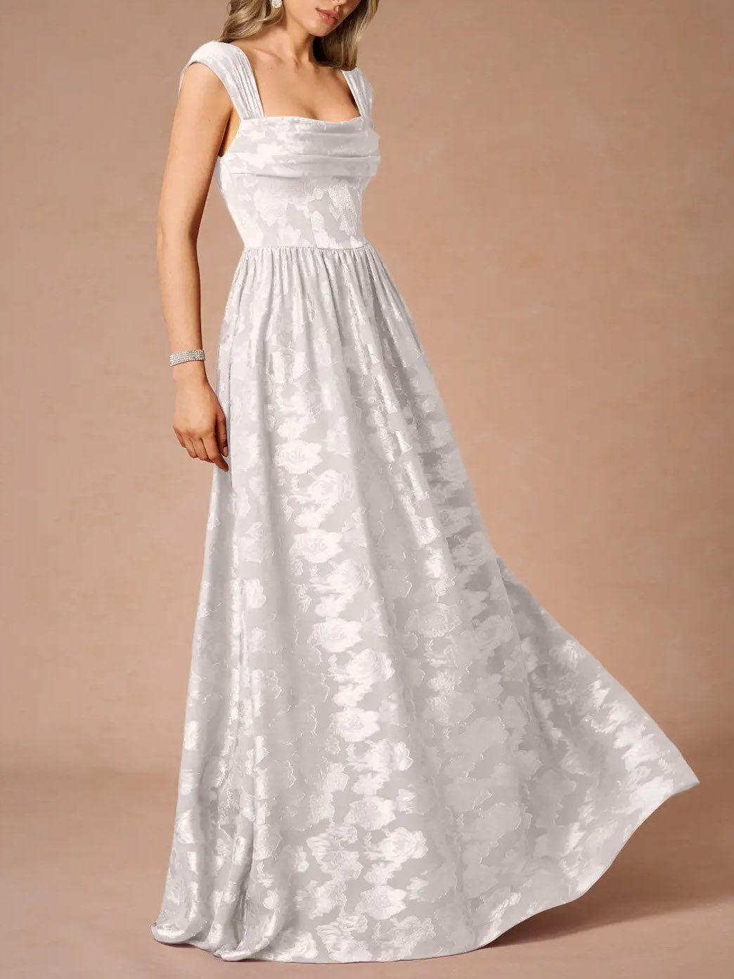Elegant Drape Neck Floral A-Line Maxi Dress