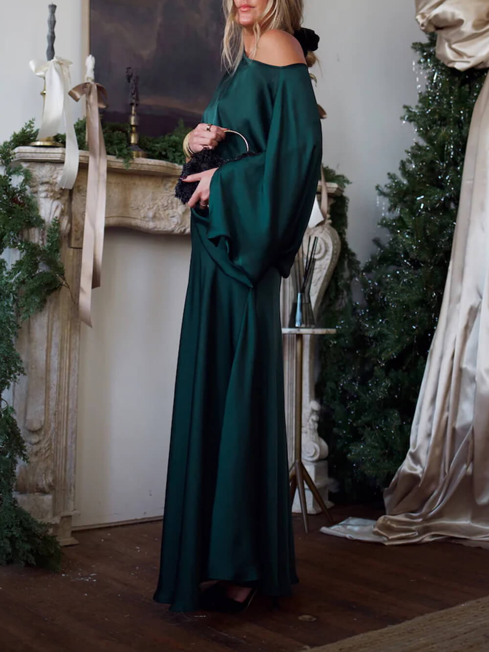 Exquisite Satin Pleated Shirt and High-Waist Maxi Skirt Set