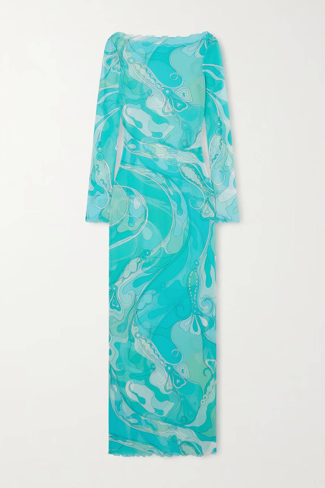 Exquisite Unique Ruffled Printed Tulle Maxi Dress