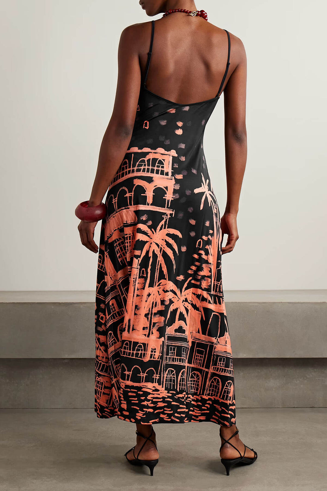 Unique Ruched Print Satin Maxi Dress